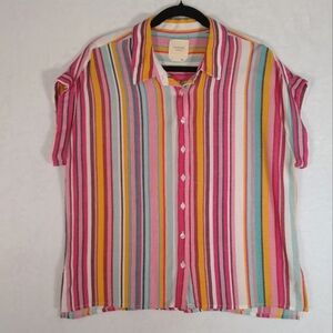 Colorful Striped Button-Up Shirt by Harper Heritage Linen Blend NWOT Sz LG